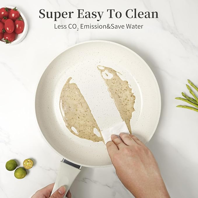 Innerwell 8-Inch Nonstick Frying Pan Small Egg Pan Skillet | Even Heating All Stove Compatible, PFOA PFOS Free, Granite Stone Cookware Skillet, Healthy and Non Toxic,White