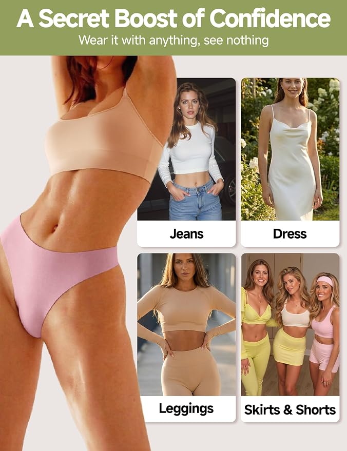 Seamless Thongs for Women No Show G-String Thong Breathable Cotton Panty Liners Underwear for Yoga Workout Gym