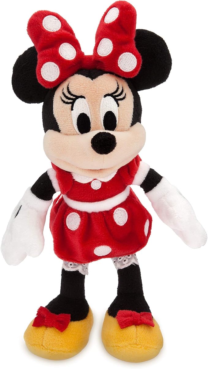 Disney Store Girl's Minnie Mouse Plush - Red - Mini Bean Bag - 9½ Inches, Iconic Toy Character in Red Polka Dot Dress and Bow, Features Structured Ears and Embroidered Details