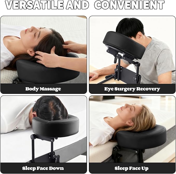 TOROKOM Adjustable Headrest Face Pillow Cradle, Massage Home Mattress Top Massage Kit Face Pillow Cradle & Face Cushion Support Bracket（Black）