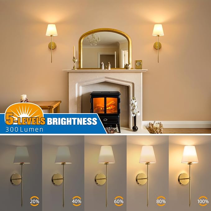 19.9 inch Battery Operated Wall Sconce Set of 2,Gold Rechargeable Wall Lights with 10400mAh Dimmable Detachable Bulbs and Remote,10 Colors Wireless Sconces for Bedroom Living Room Hallway