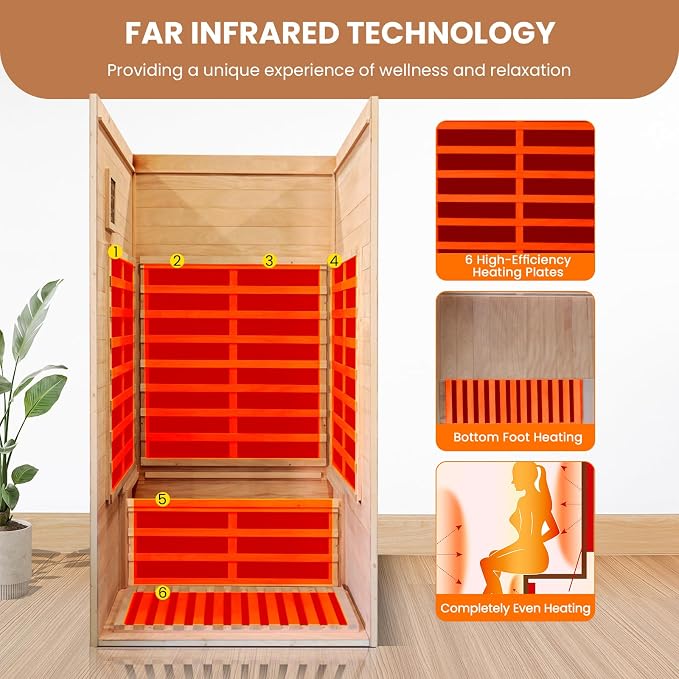 Infrared Sauna, Far Infrared Saunas for Home 1550W/110V Indoor Sauna for Single Person Wood Sauna Spacious 1-2 Person Low EMF Dry Sauna with Speakers/Air Hole and Color Lighting 39.4 * 35.4 * 74.8 in
