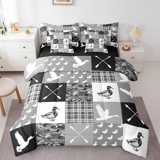 Feelyou Grey Hunting Camo Comforter Set with Sheets 7 Piece Full Size Camouflage Duck Bedding Set for Kids Boys Girls Wild Animal Hunter Bed in a Bag Room Decor Soft Lightweight Microfiber