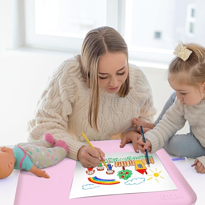 Silicone Art Mat for Crafts, 24" x 16" Painting Mat for Kids with Raised Sides to Stay Tidy, Paint Craft Mats for Clay, Resin, Slime, Jewelry-Making & Crafts Creation (Pink)