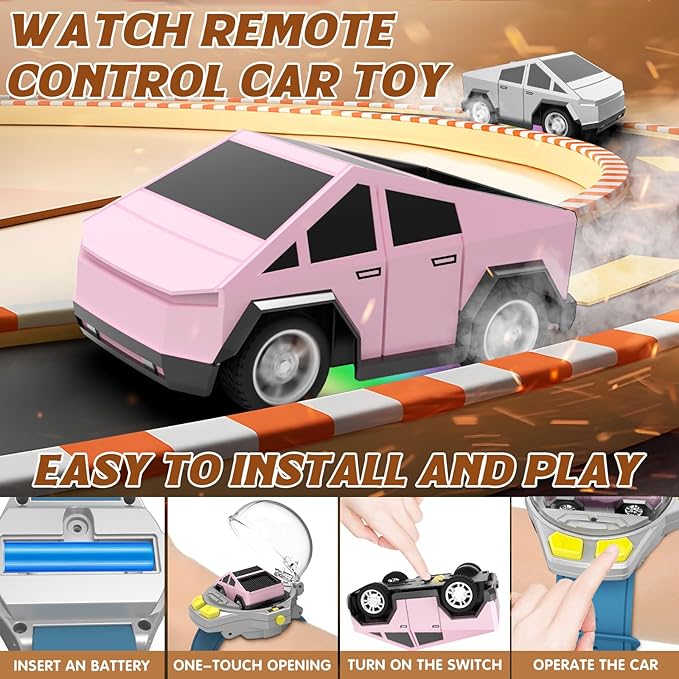 Watch Remote Control Car Toy, 2.4 GHz Mini RC Cars Watch Toy with LED Lights USB Charging Wrist Controlled Small Racing Car Interactive Game Toys for Kids Boy Girl Birthday Christmas
