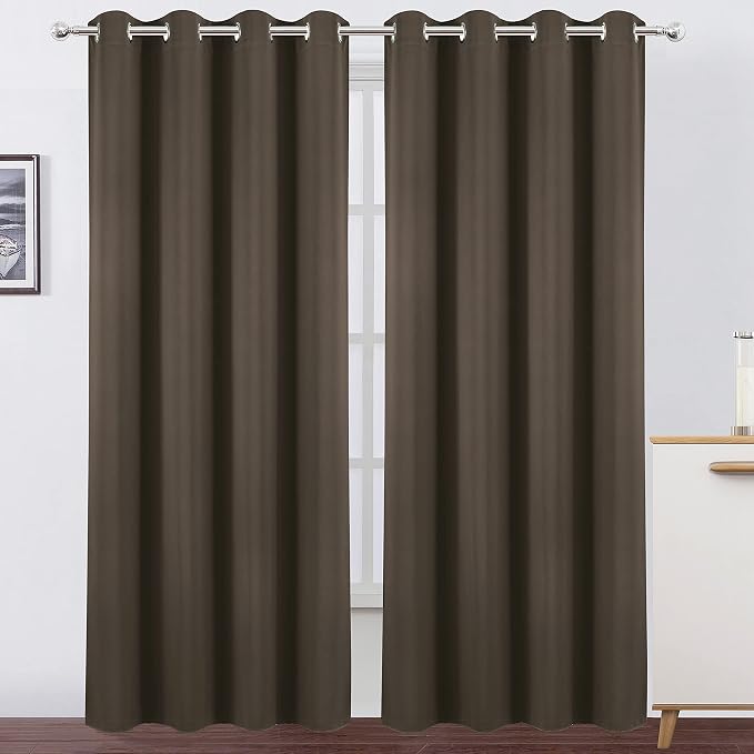 LEMOMO Blackout Curtains 66 x 84 inch/Chocolate Brown Curtains Set of 2 Panels/Thermal Insulated Room Darkening Bedroom Curtains