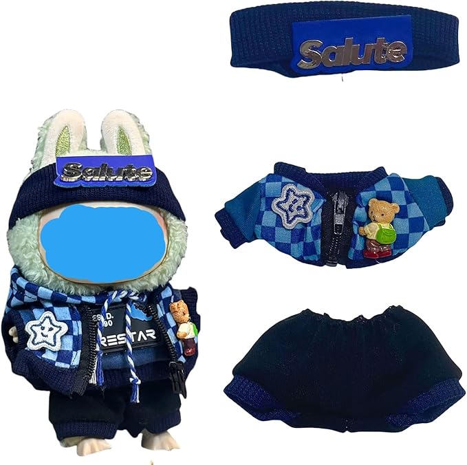 17cm Plush Doll Clothes Wardrobe Set - Clothes for Dolls Faux Fur Outfit Bundle (Hat+Top+Pants+Accessories) for Cute Collectible Figure Display (NO Doll) Included (Style-C, 17cm/7inch)
