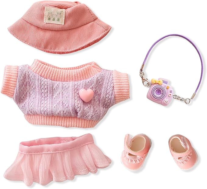 Designer Clothes for Dolls Accessories15cm /17cm Doll Clothing Set Replacement Pink Outfit 5Pcs Set (Premium Design-Pink)
