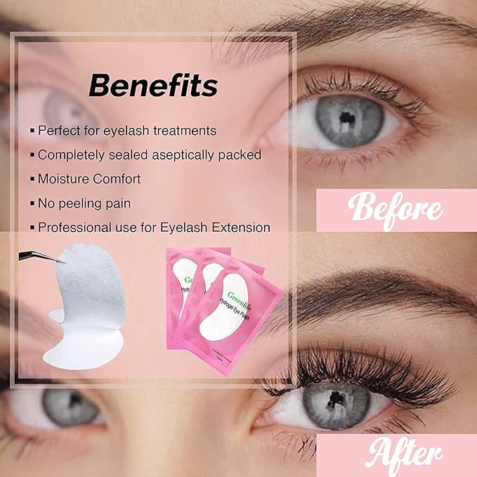 GreenLife 50 Pairs Eye Pads, 100% Naturel Eyelash Extension Under Eye Gel Pads patches kit Collagen with Aloe Vera Hydrogel Eye Patches set for Eyelash Extension Supplies Tools (50 150 300 Pairs)