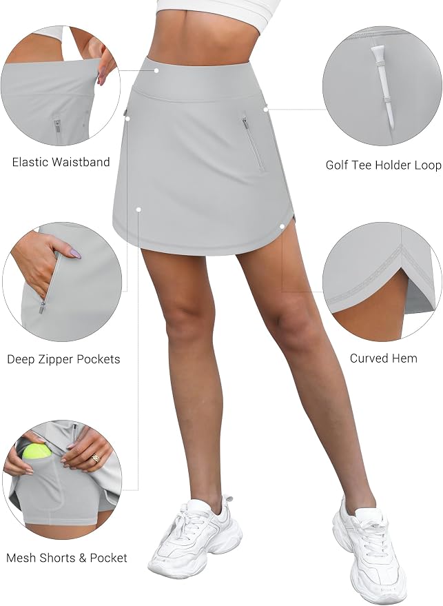 LouKeith Golf Skirts for Women Tennis Skirt with Zipper Pockets High Waisted Running Casual Athletic Skorts Built-in Shorts