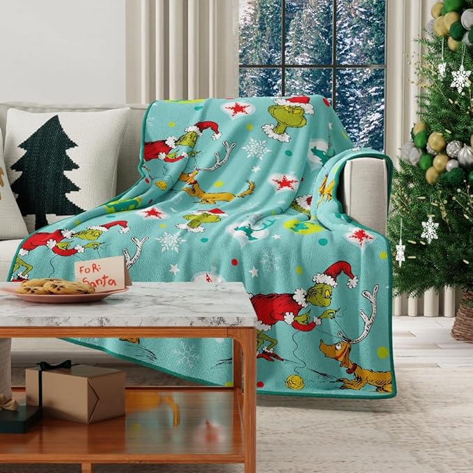 Franco Collectibles The Grinch by Dr. Seuss Holiday Christmas Super Soft Cozy Plush Throw, 40 in x 50 in, (Officially Licensed Product)