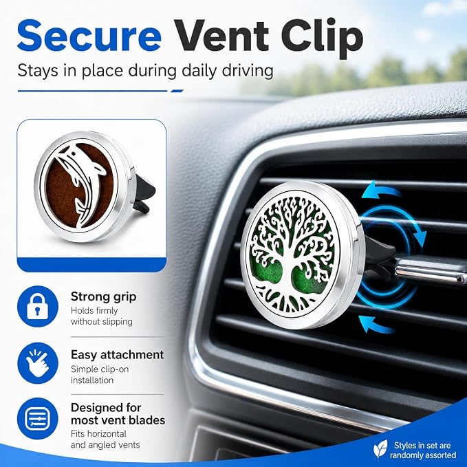 10 Pack Car Vent Essential Oil Diffuser Clips, Silver Metal Car Air Freshener Vent Clips with 50 Colorful Felt Pads Reusable Car Aroma Diffuser for Essential Oils (D)