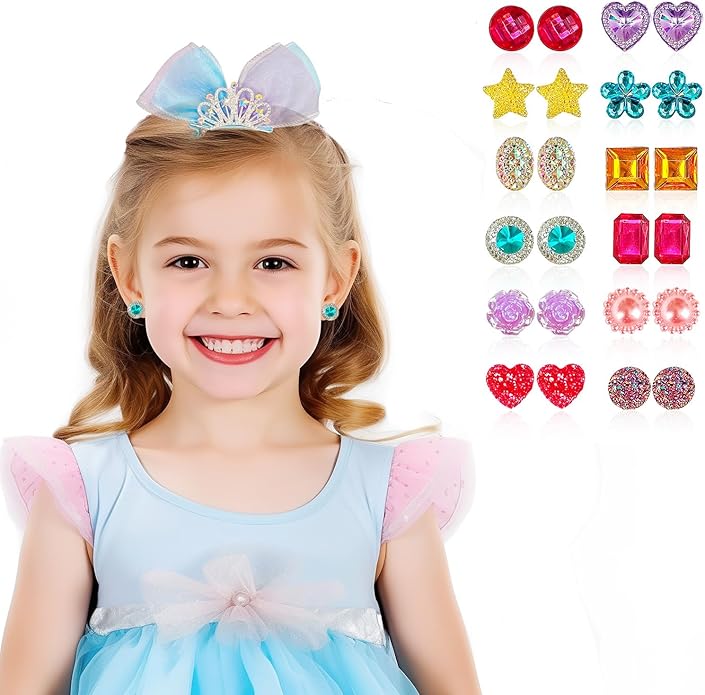 24 Pairs Clip On Earrings Little Girl Party Favor Princess Clip on Earrings Dress Up Pretend Play Earrings for Little Girl Kids Toddlers Jewelry Set