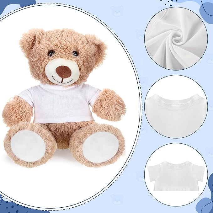Bear Tee Shirt Fit 8-10inch Bear Clothes Stuffed Animal Clothes Shirt Basic Stuffed Bears Dolls Shirt, White