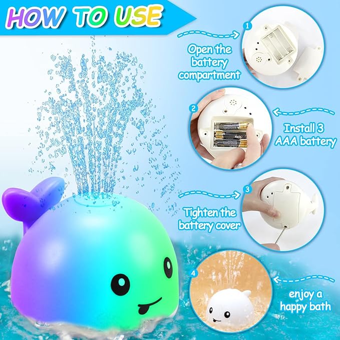 ZHENDUO Baby Bath Toys, Rechargeable Bath Toys, Whale Spray Water Bath Toy, Sprinkler Bathtub Shower Toys for Toddlers Kids Boys Girls, Pool Toy for Baby (White-A)