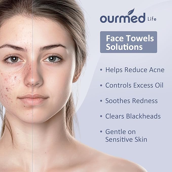 Ourmed Life Face Towels, Thicker Disposable Biodegradable Clean Face Wipes for Sensitive Skin, Lint- free Face Cloths for Makeup Remover, Skincare and Women Cleaning, Dry Wipes, 80 Count Dot Texture