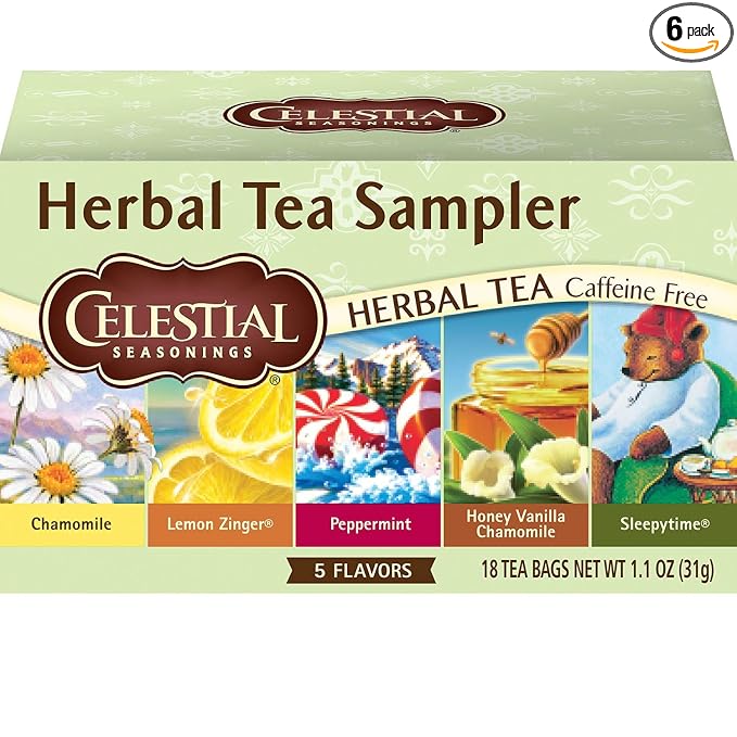 Celestial Seasonings Herbal Tea, Tea Sampler, 18 Count (Pack of 6)
