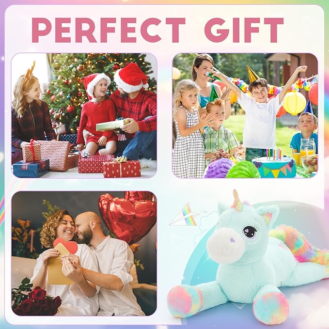 Tezituor 43in Giant Unicorn Plush Toys,Big Blue Unicorn Stuffed Animals,Lovely Birthday Decorations for Children,Great Unicorns Gifts for Girls