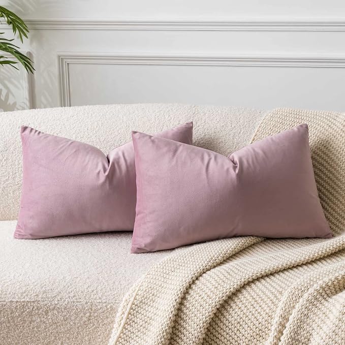 16x24 Velvet Throw Pillow Covers Set of 2 for Couch Bed Sofa,Pink Purple | Decorative Soft Pillow Covers with Invisible Zipper for Couch Sofa Bed Living Room Bedroom Home Decor