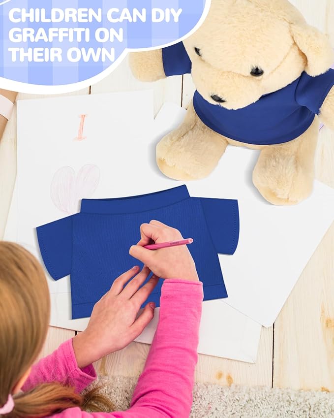 4 PCS Stuffed Bear Basic T Shirt Clothes for 12-15.7 Inch, T Shirt Classic Crew Neck Bear, Cute Tiny Clothes DIY Bear Toy (for 12-15.7 Inch,Blue)