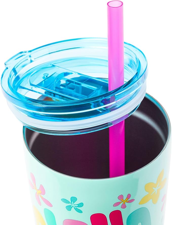 Silver Buffalo Disney Lilo and Stitch Aloha Double Walled Tumbler with Straw, 22 Ounces