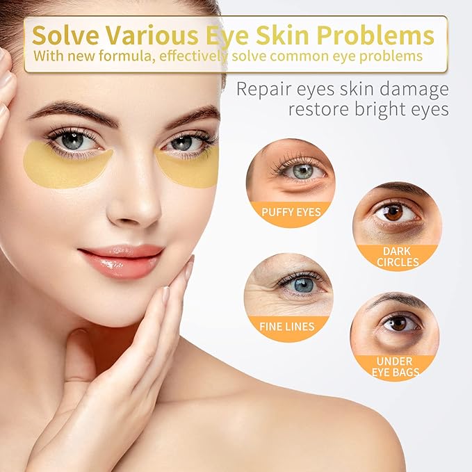 NAZANO 24K Gold Under Eye Patches - 60 Pack for Puffy Eyes, Dark Circles, Bags & Wrinkles with Collagen & Hyaluronic Acid - Eye Care Pads for Daily Skincare (Gold)