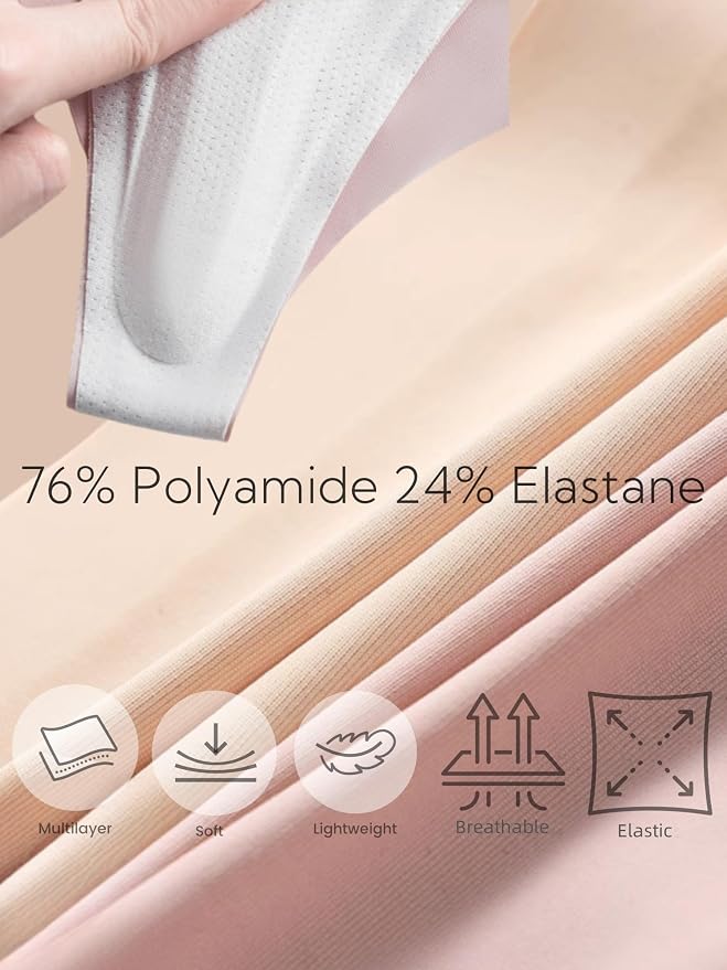 Seamless Anti Embarrassment Workout Underwear | No-Show Invisible Thongs, Smooth Contour Proof Intimates, Cameltoe Concealer Clothing Layer