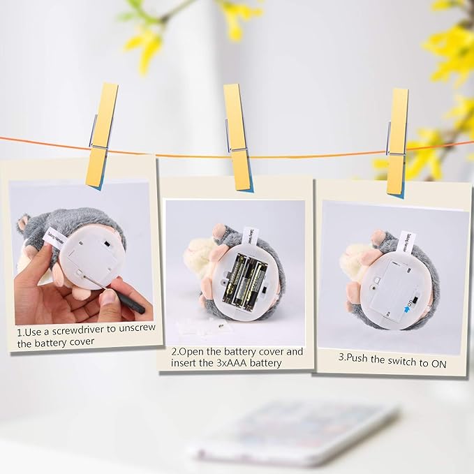 Talking Hamster, Interactive Stuffed Plush Animal Talking Toy Cute Sound Effects with Repeats Your Said Voice, Best Buddy for Kids Gift Age 3+ (Gray)