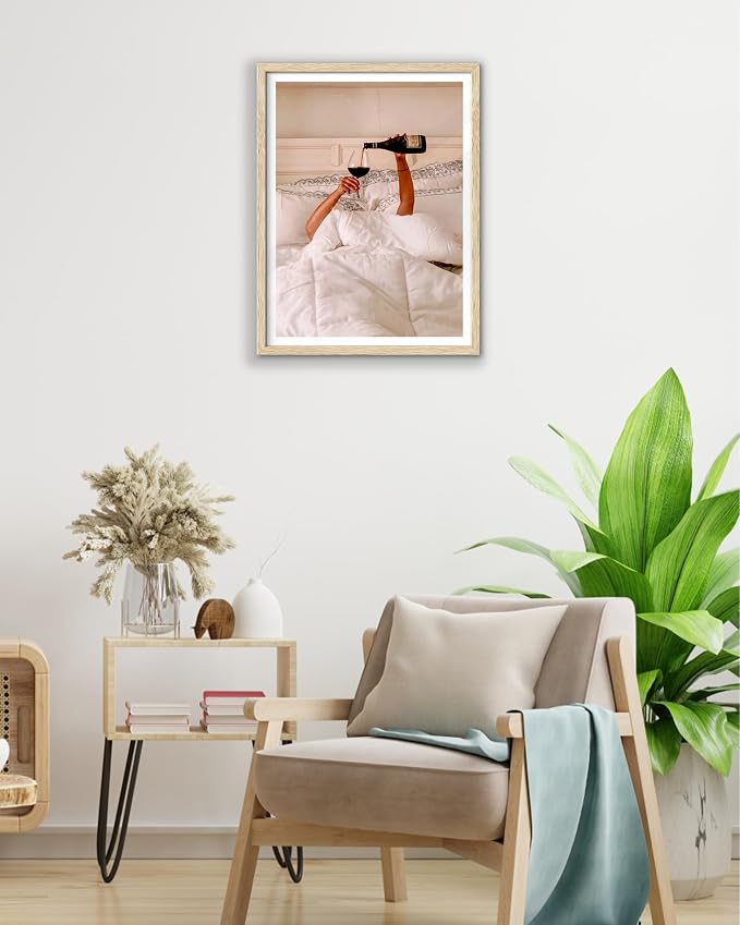 EcoHest 12x16 in Woman Drinking Wine in Bed Canvas Art | Unframed Canvas Print, Feminist Wine Wall Decor for Bedroom, Bathroom, Apartment, Dorm Room, College Room, 1Pack