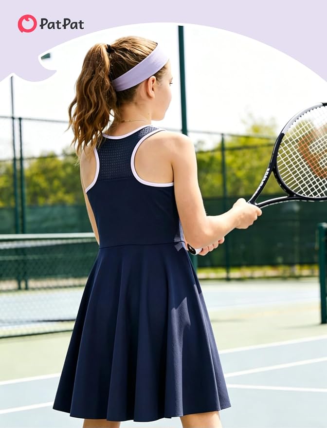PATPAT Girls Athletic Dress Tennis Summer Outfit with Headband & Shorts | Quick-Dry RapidAir-C Fabric, Lightweight Breathable Golf Dress, Sweat-Wicking 2 Piece sets, Two Hidden Pockets