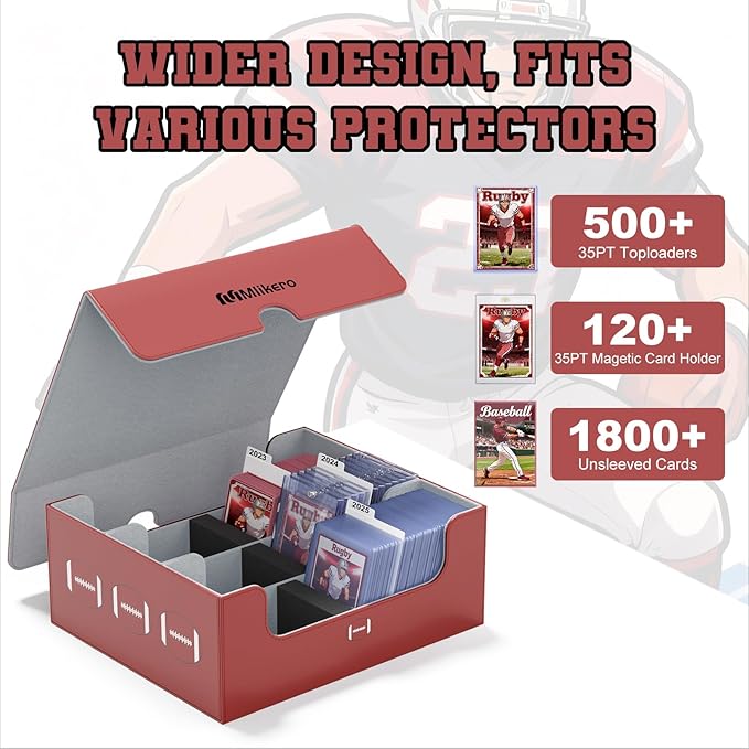 Mlikero Football Card Storage Box, Trading Card Storage Box Oversized Fits Toploaders, Magnetic Closure Sports Card Case for Football Cards 2026 (Holds 500+ Toploaders)
