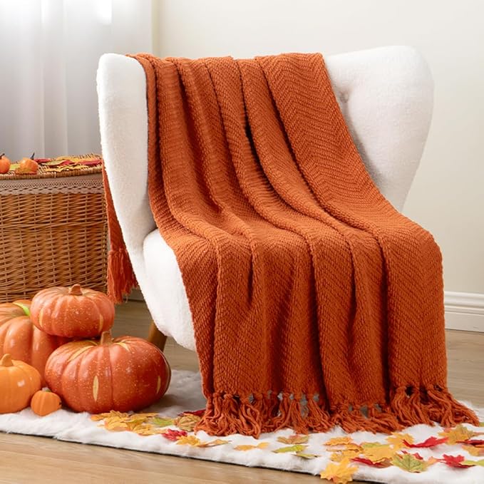 BATTILO HOME Burnt Orange Throw Blanket for Couch, 50"x60" | Halloween Throw Blanket for Home Decor, Fall Decorations for Bed, Sofa and Living Room