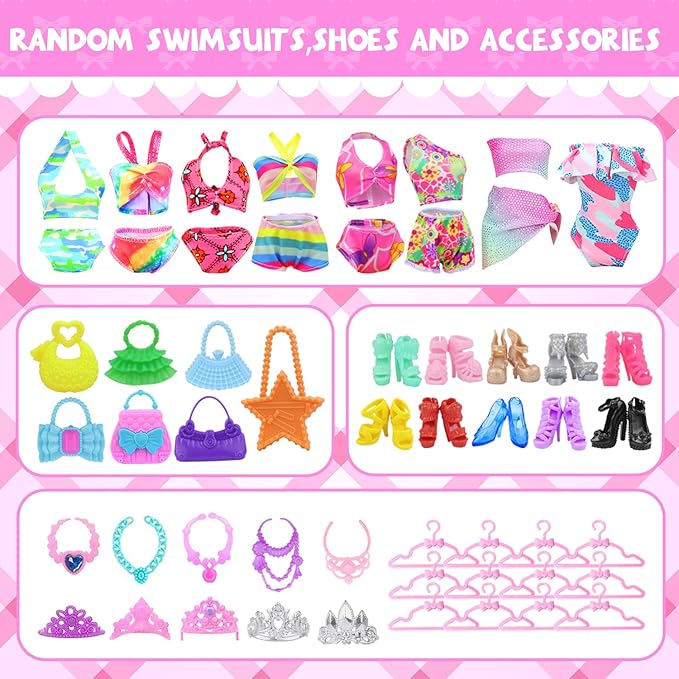 K.T. Fancy 100 Pcs Doll Clothes and Accessories 5 Wedding Gowns 10 Camisole Dress 2 Fashion Dresses 2 Tops 2 Pants 2 Bikini Swimsuits 10 Shoes 40 Hangers 17 Accessories for 11.5 inch Doll