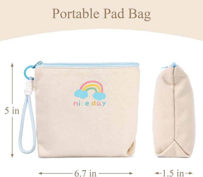 Canvas Period Pouch Soft First Period Kit Bag Small Discreet Menstrual Cup Pad Pouch Cute Sanitary Napkin Storage Bag Tampon Holder Multi-purpose Feminine Bag Beige
