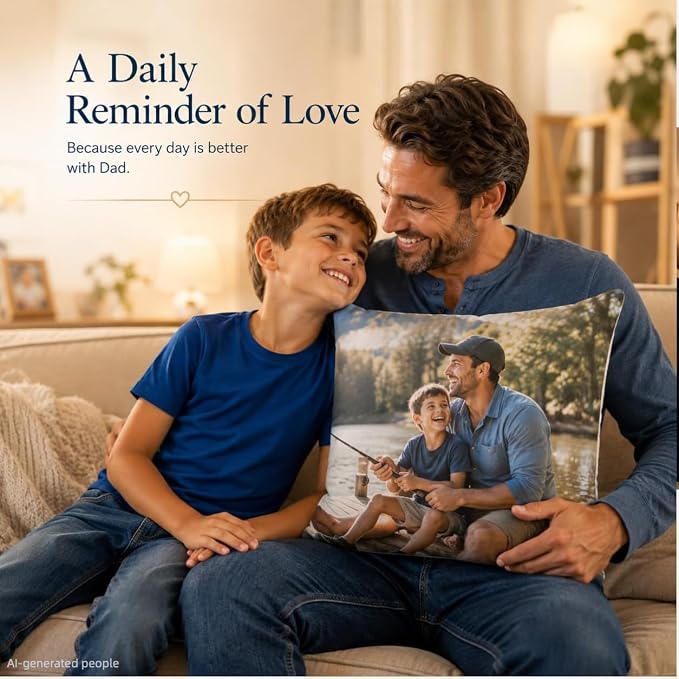 Bemaystar Personalized for Dad, Custom Pillow Cover with Picture, Custom Dad Gifts from Daughter Son Wife, Soft Throw Pillow Cover for Husband Grandpa, Made in USA(No Insert)