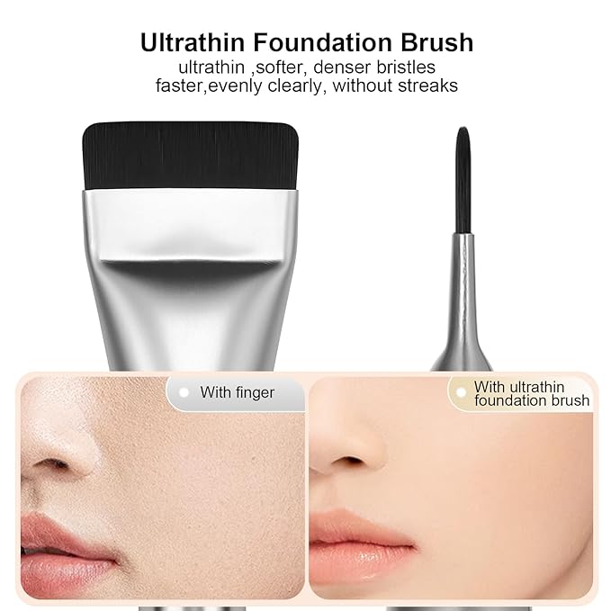 2Pcs Flat Foundation Brush,Face Mask Brush Makeup Spatula Facial Brush for Liquid Foundation Mask,Premium Face Korean Makeup Brush for Blending Cream (Silver&Silver)