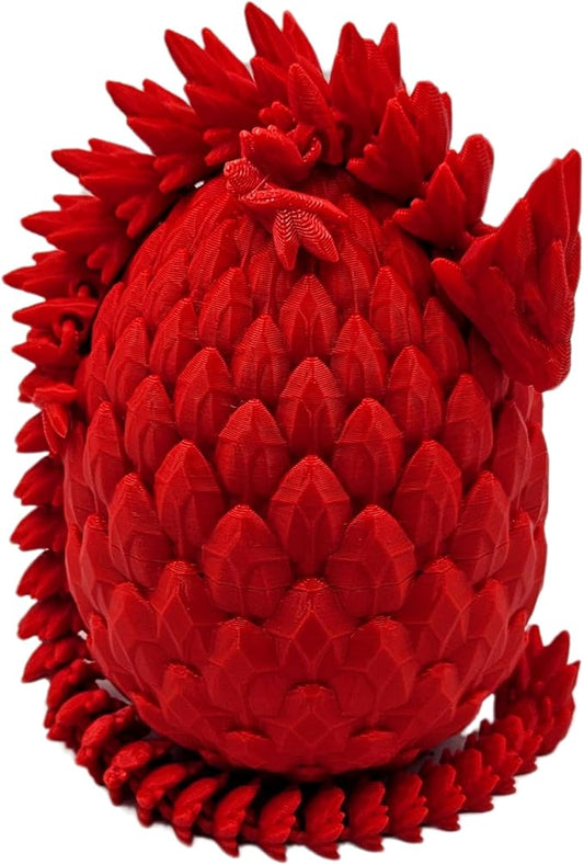 Surprise Dragon Egg Articulating Gemstone Dragon Fidget Figurine - 3D Printed Dragons Flexible ADHD, Autism, Relief Anxiety - Articulated Joints (Red)