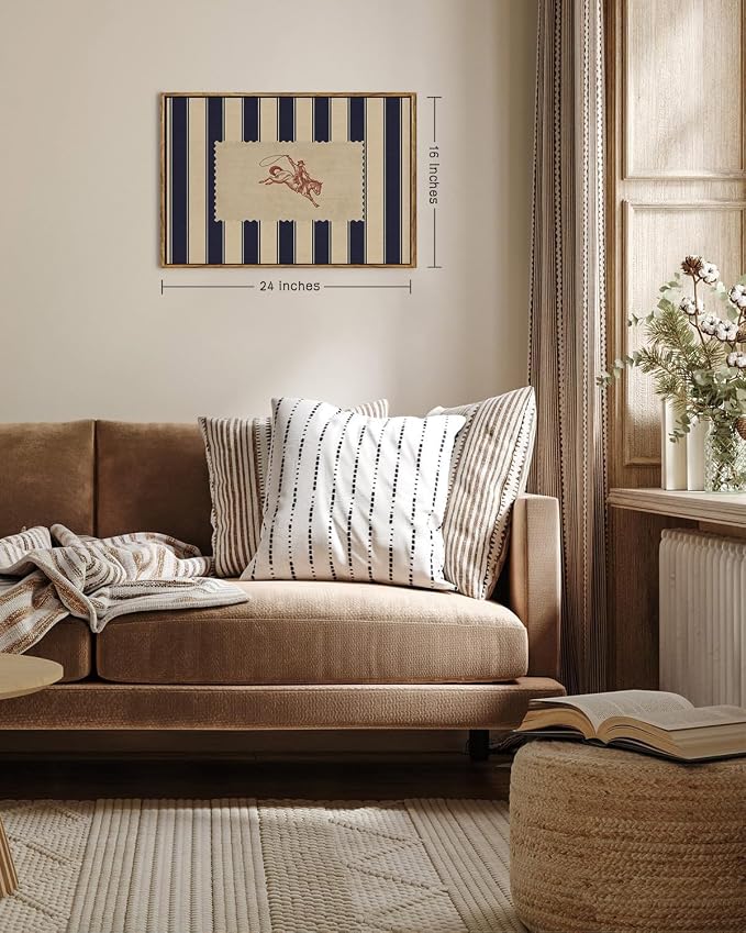 ZZLWBKGL Western Wall Decor Striped Cowboy Canvas Art Vintage Wall Art | Farmhouse Artwork Retro West Country Aesthetic Mid Century Rodeo Paintings Living Room Bedroom 16x24in