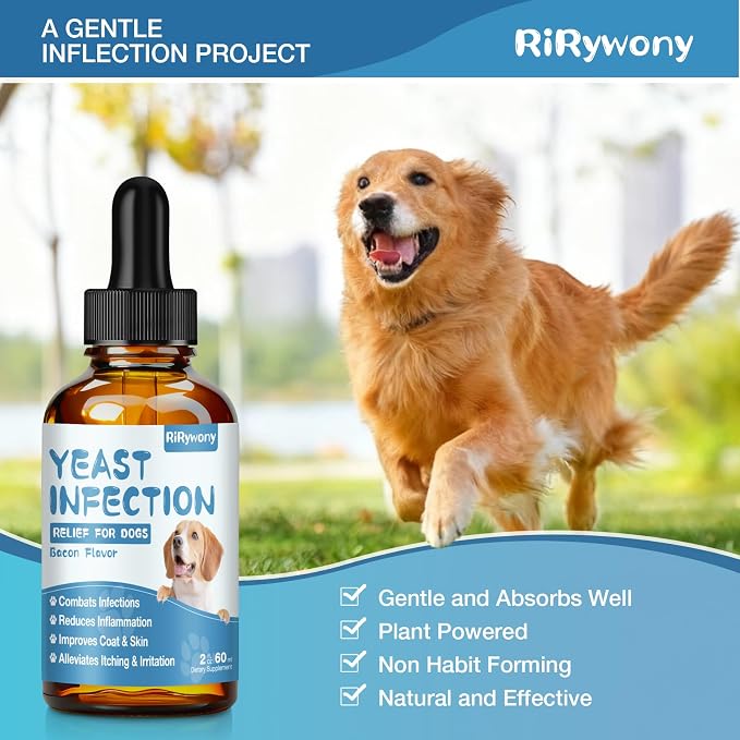 Yeast Infection Treatment for Dogs - Dogs Ear Infection Treatment, Natural Anti Yeast Supplement with Drops, Soothing Itch Skin Allergy Relief, Reduces Inflammation, 2 Oz