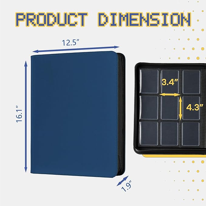9-Pocket Toploader Binder, Clovecat Premium Card Book， Holds 252 Trading Card with 20 Removable Top-loader Sleeves，PU Card Holder Folders,Card Album for MTG, TCG, Yugioh, Game & Sports Cards(Blue)