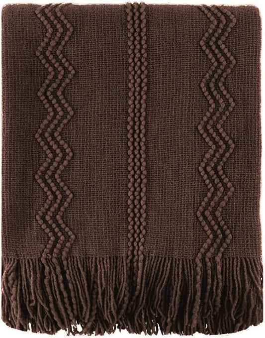 BATTILO HOME Brown Throw Blanket for Couch, 50"x60" | Chocolate Knit Throw Blanket for Home Decor, Textured Boho Throw Blanket for Sofa, Chair, Bed