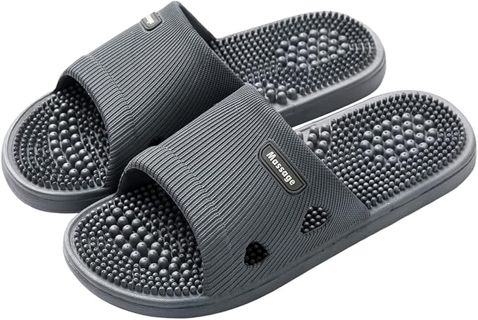 Acupressure Massage Slippers for Plantar Fasciitis for Women Acupuncture Slippers Arthritis Neuropathy Pain Relief Non-Slip Massage Sandals Women Stress Relief Gifts for Bath (Men 7.5-8.5, Dark Gray)