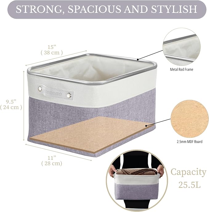 DECOMOMO Storage Bins, Large Fabric Storage Baskets for Shelves 3 Pack | 15 x 11 x 9.5 inches Decorative Linen Closet Organizers (Purple & White)