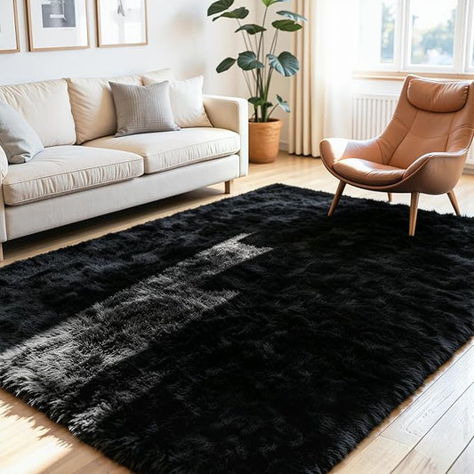 4x6 Area Rug for Living Room, Ultra Soft Fluffy Black Rugs for Bedroom, Non Slip Large Shag Carpet, Fuzzy Plush Nursery Rug, Thick Washable Indoor Floor Carpets for Kids Office Dorm Home Decor
