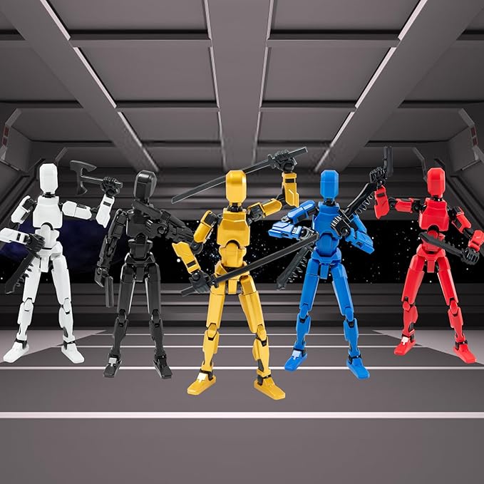 4PCS Titan 13 Action Figures Set Robot Fidget Toys for Kids, Lucky Dummy T Nova N 13 Action Stick Figure Sensory Toy for Boys, Multi Movable Joints Fidgets (Golden+Black+Red+Blue)