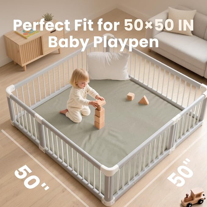 Huloo Sleep Baby Play Mat 50x50 Inches,1.3" Thick Padded Waterproof Floor Cushion & Playpen Mat with Vegan Leather,Non-Slip & Non-Toxic Nursery Rug for Infants, Toddlers & Kids(Grey)