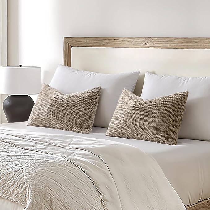 MIULEE Decorative Neutral Khaki Euro Sham Pillow Covers 24x24 Inch 2 Pack | Modern Boho Accent, Soft Chenille Pillow Covers, Farmhouse Cushion Cases for Home Decor Bed Sofa Living Room