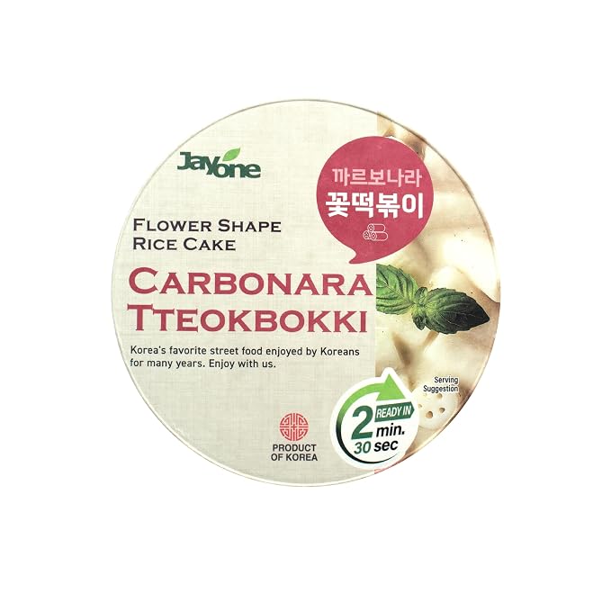Jayone Cup Tteokbokki, Korean Rice Cake Street Food Snack, Quick & Easy to Cook, Microwavable, Creamy Carbonara Sauce (4 Cups)