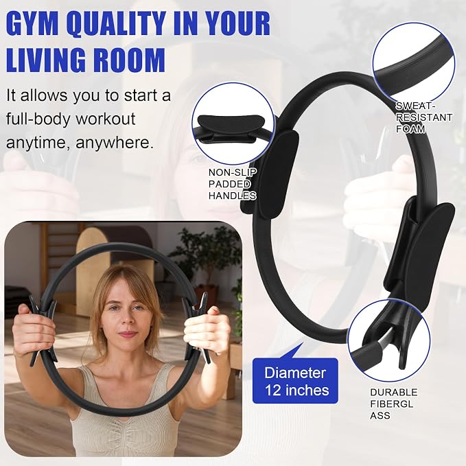 Silipull 10 Pcs Pilates Ring Blocks Set for Women Home Yoga Equipment Accessories Pilates Ring Circle and Ball Workouts Gift Include Ball Yoga Circle Resistance Bands Block Straps Gym Bag