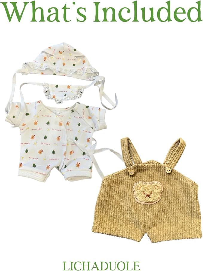 9-12''/30cm Plush Toy Bib-Style Pajama Set + Bear Romper for Chubby Teddy Bears & Bartholomew Bears(NO Doll)